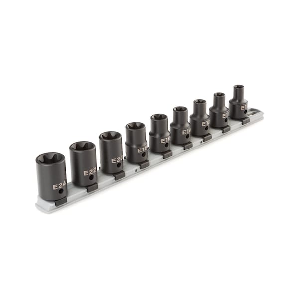 1/2 Inch Drive External Star Impact Socket Set with Rail, 9-Piece (E10-E24)